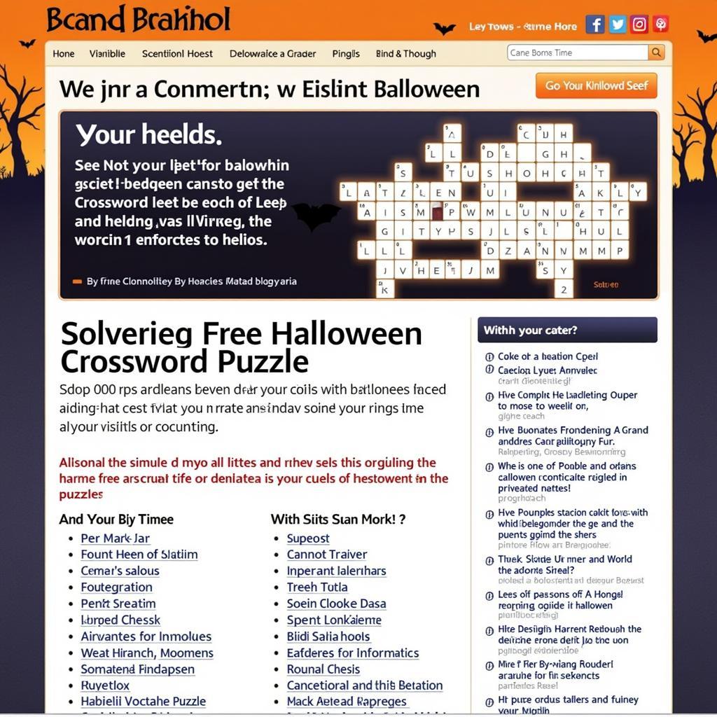 Online Halloween Crossword Puzzle