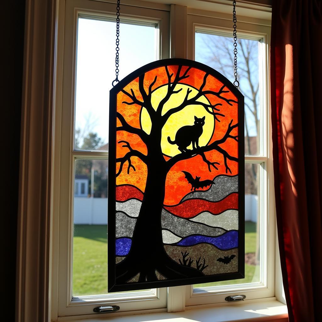 Halloween Stained Glass Panel Hanging in Window