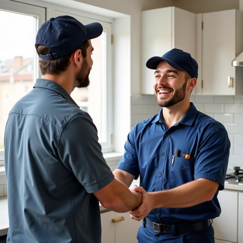 Satisfied Customer Shaking Hands with Plumber