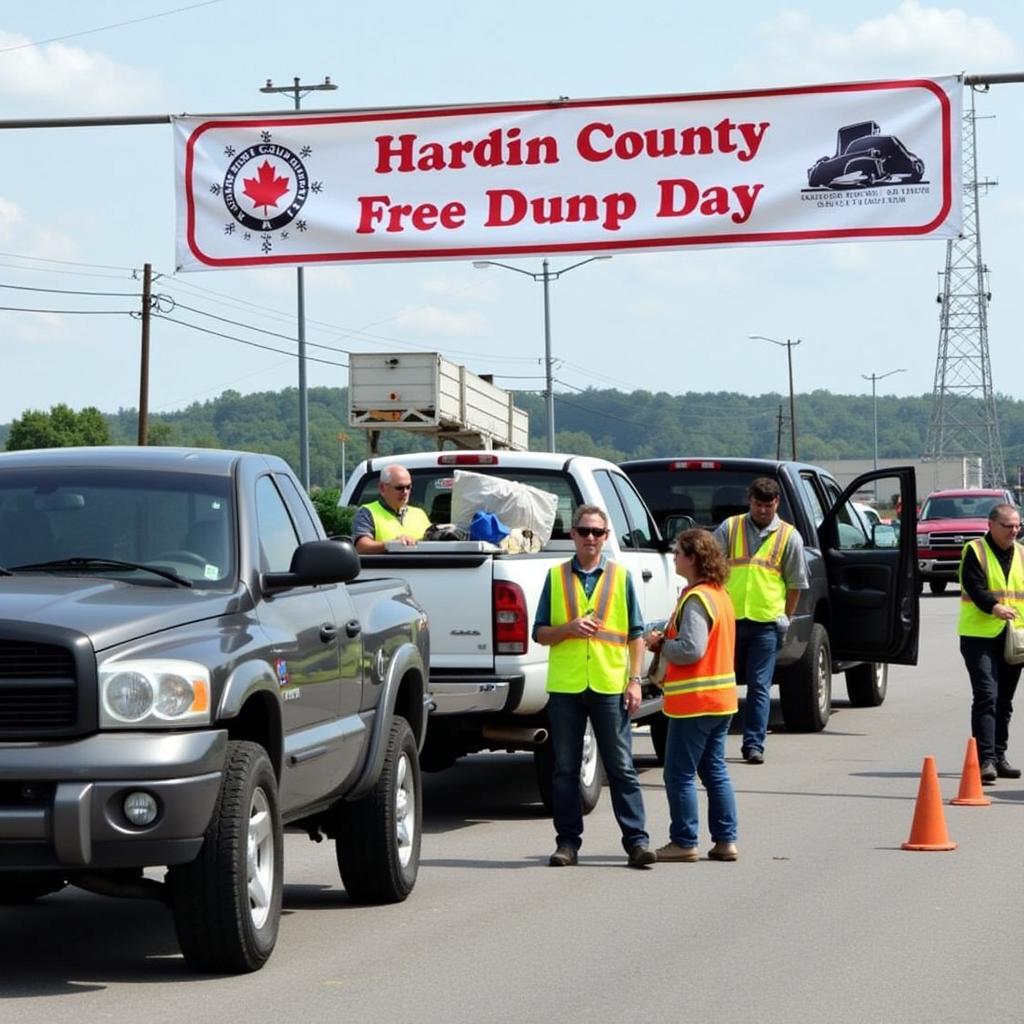 Residents gathering at a Hardin County Free Dump Day event