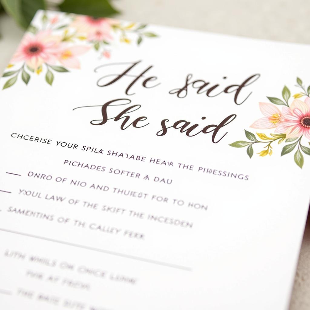 Printable "He Said, She Said" Bridal Shower Game