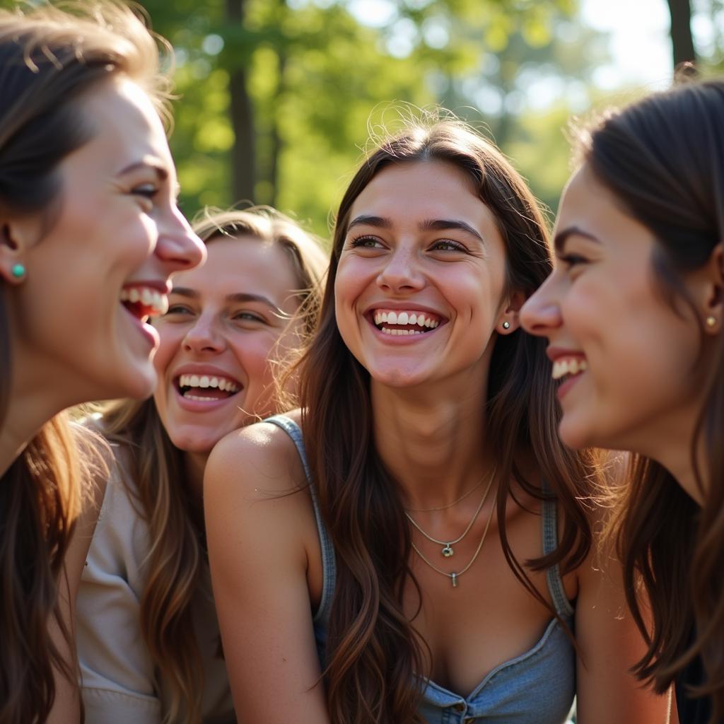 Group of friends laughing together outdoors