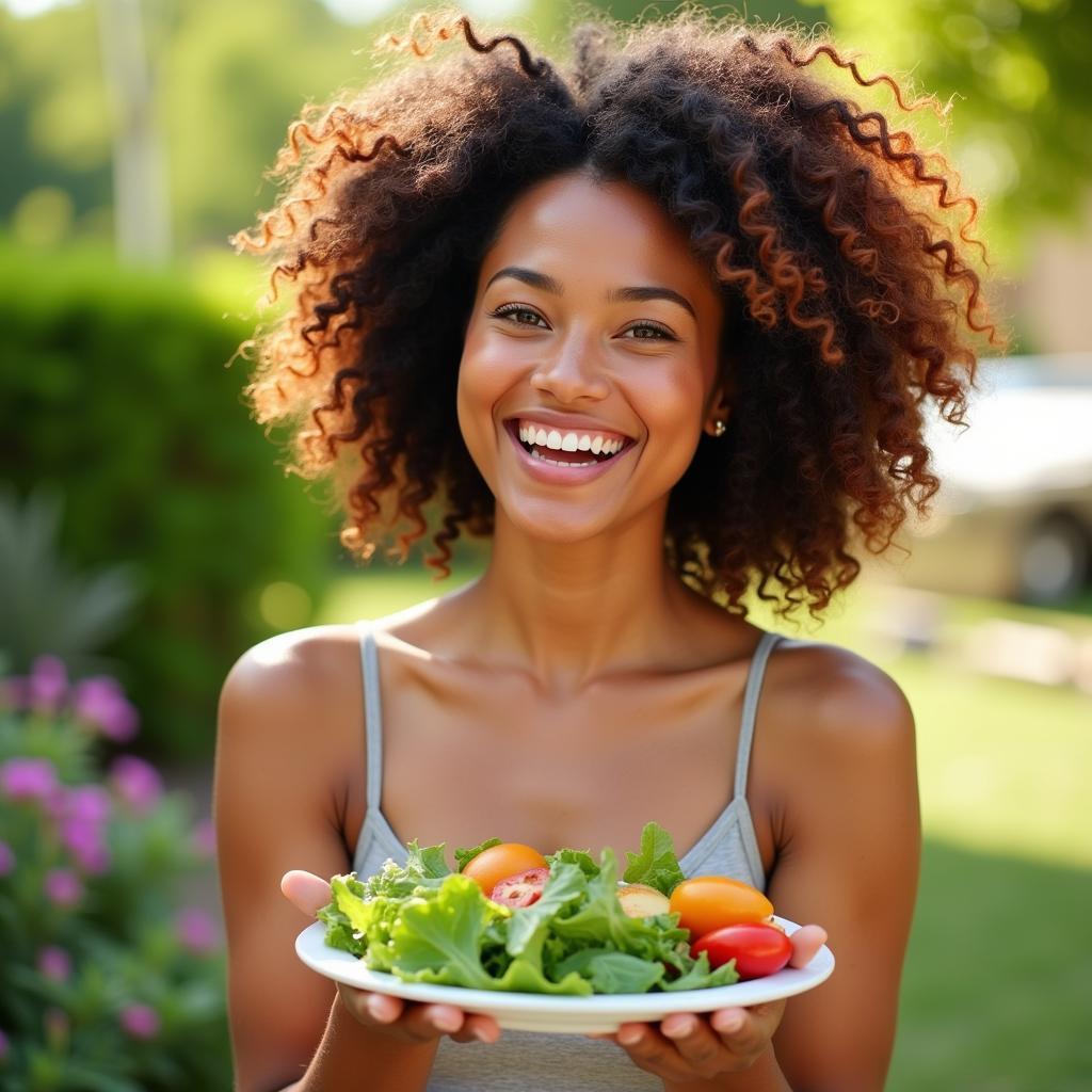 Woman with healthy hair enjoys a healthy lifestyle