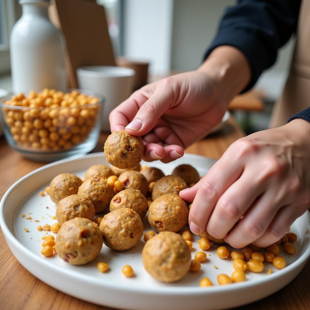 Preparing gluten and dairy free snacks in a kitchen.