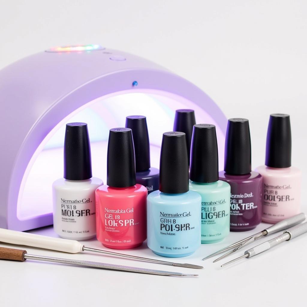 Hema-free gel nail polish bottles and application tools