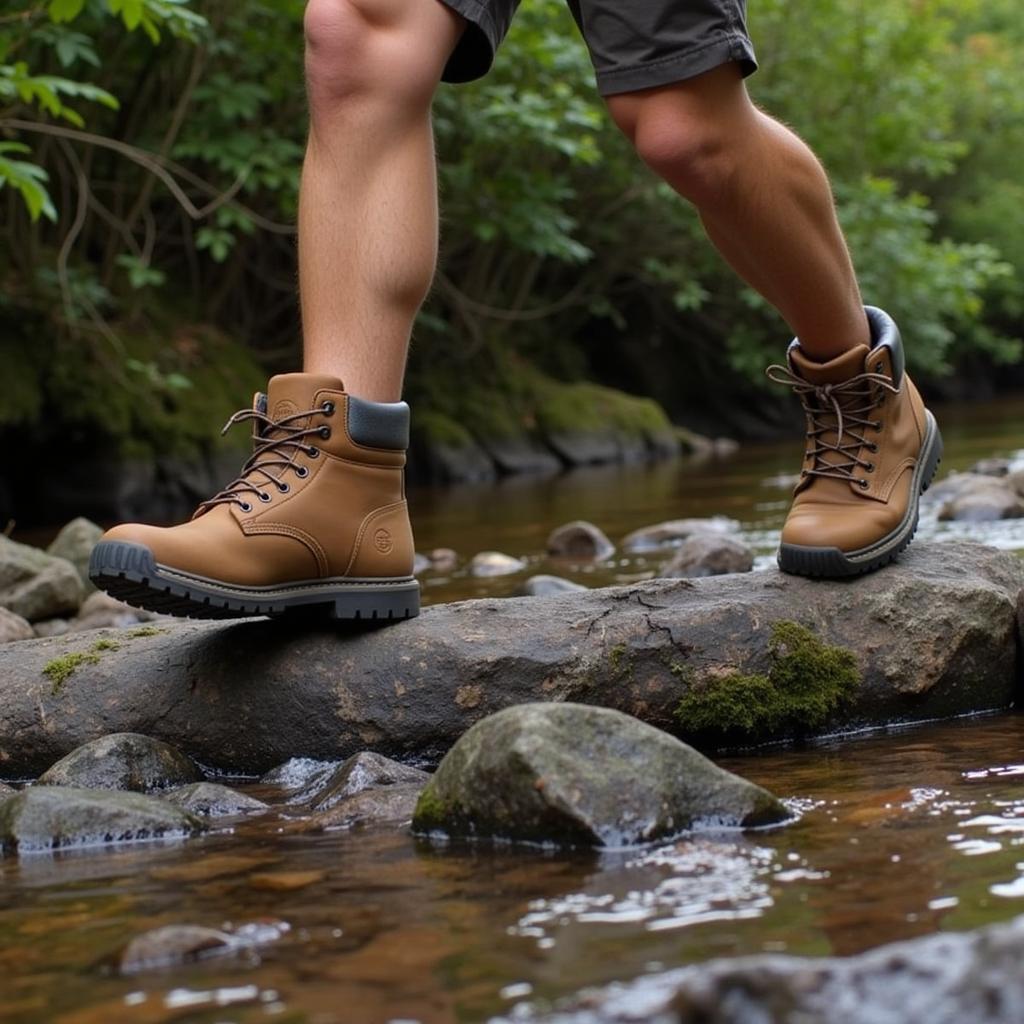 Hiker Wearing Danner Free Spirit Boots Crossing a Stream