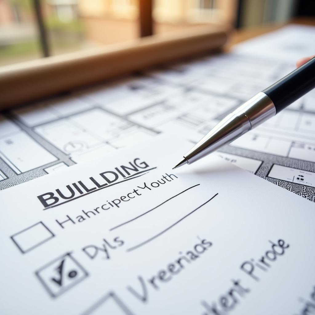 Planning stage of home building with checklist and blueprints