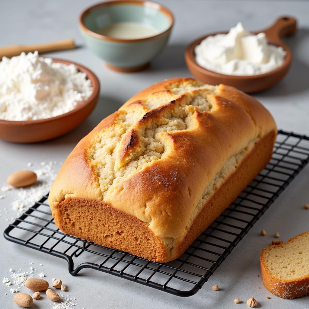 Freshly baked glyphosate-free bread on a cooling rack