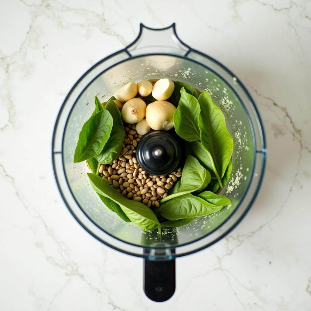 Homemade Nut-Free Pesto in a Food Processor