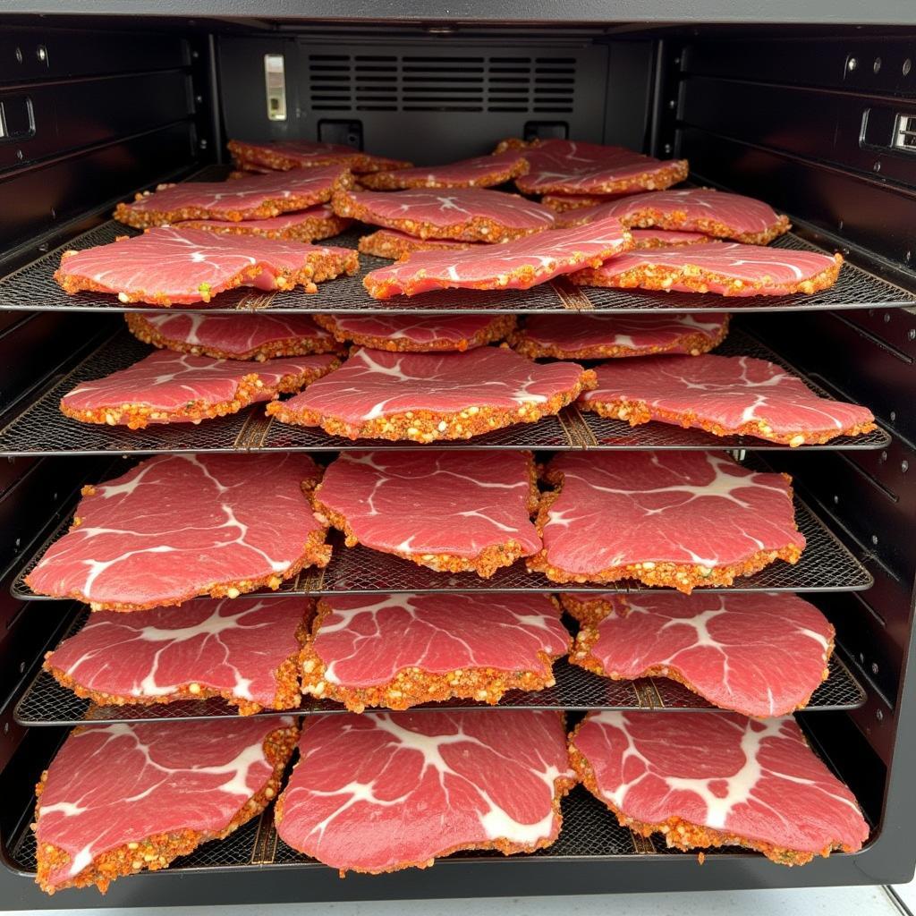 Homemade Soy Free Beef Jerky on a Dehydrator Rack