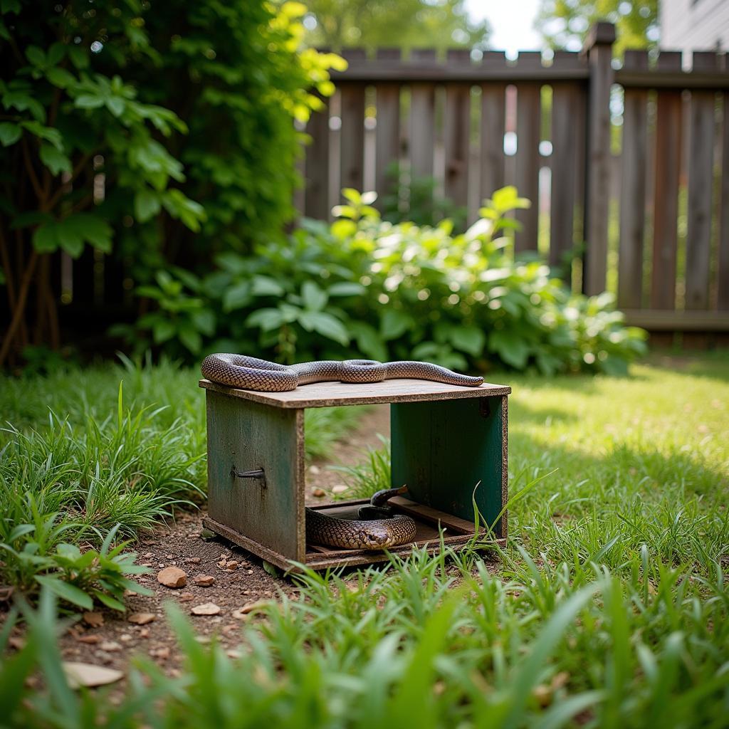 Humane snake trap placed in a backyard