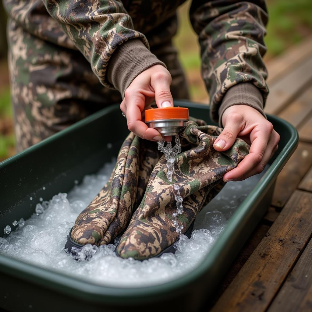 Hunter washing hunting clothes with scent free detergent