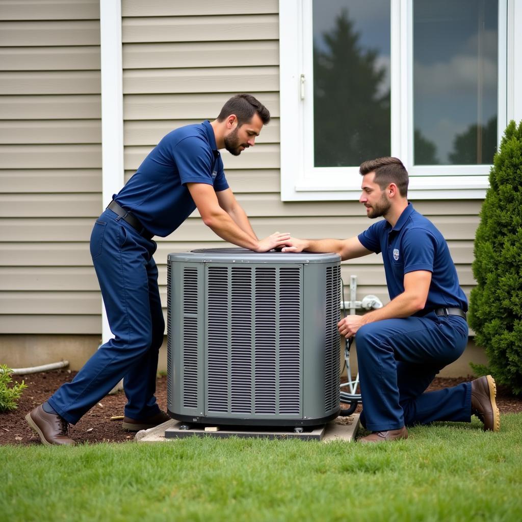 HVAC technicians installing a new unit