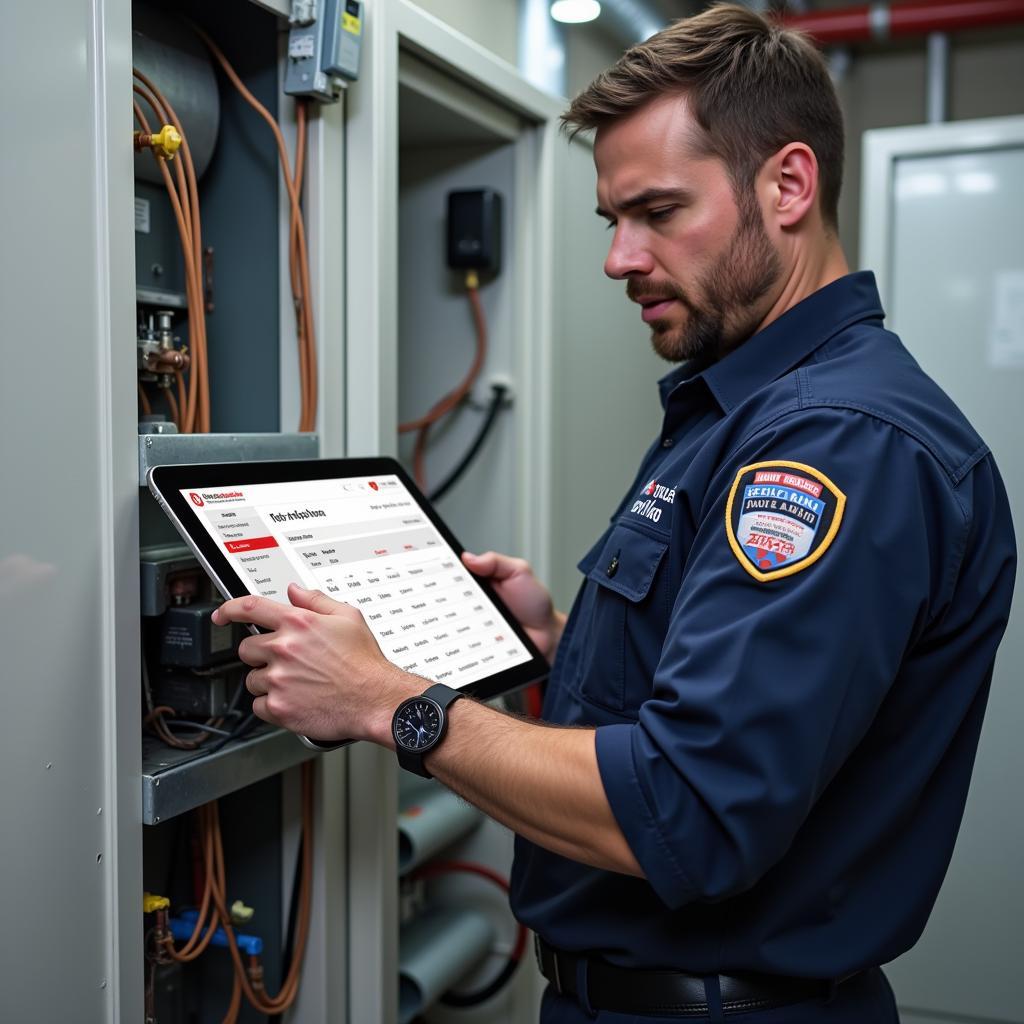 HVAC Technician Using Tablet With Pricing Software