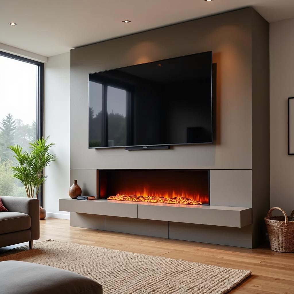 Infrared Electric Fireplace Heating a Large Living Space