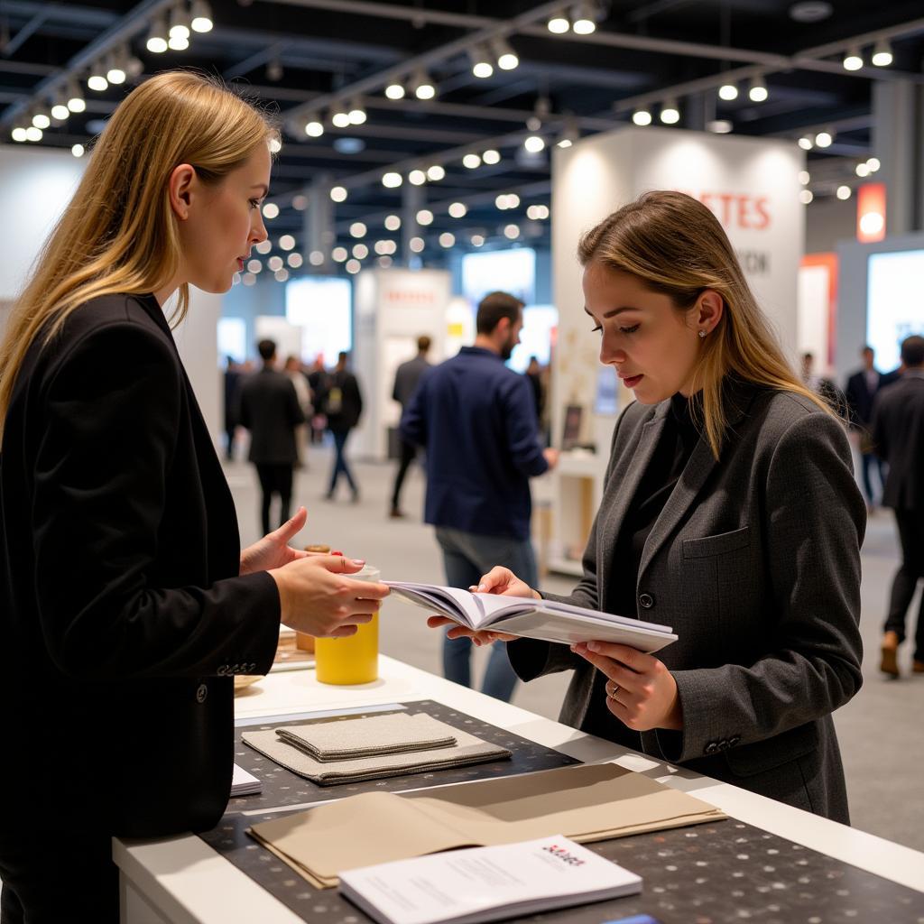 Interior Designer Collecting Material Samples at Trade Show