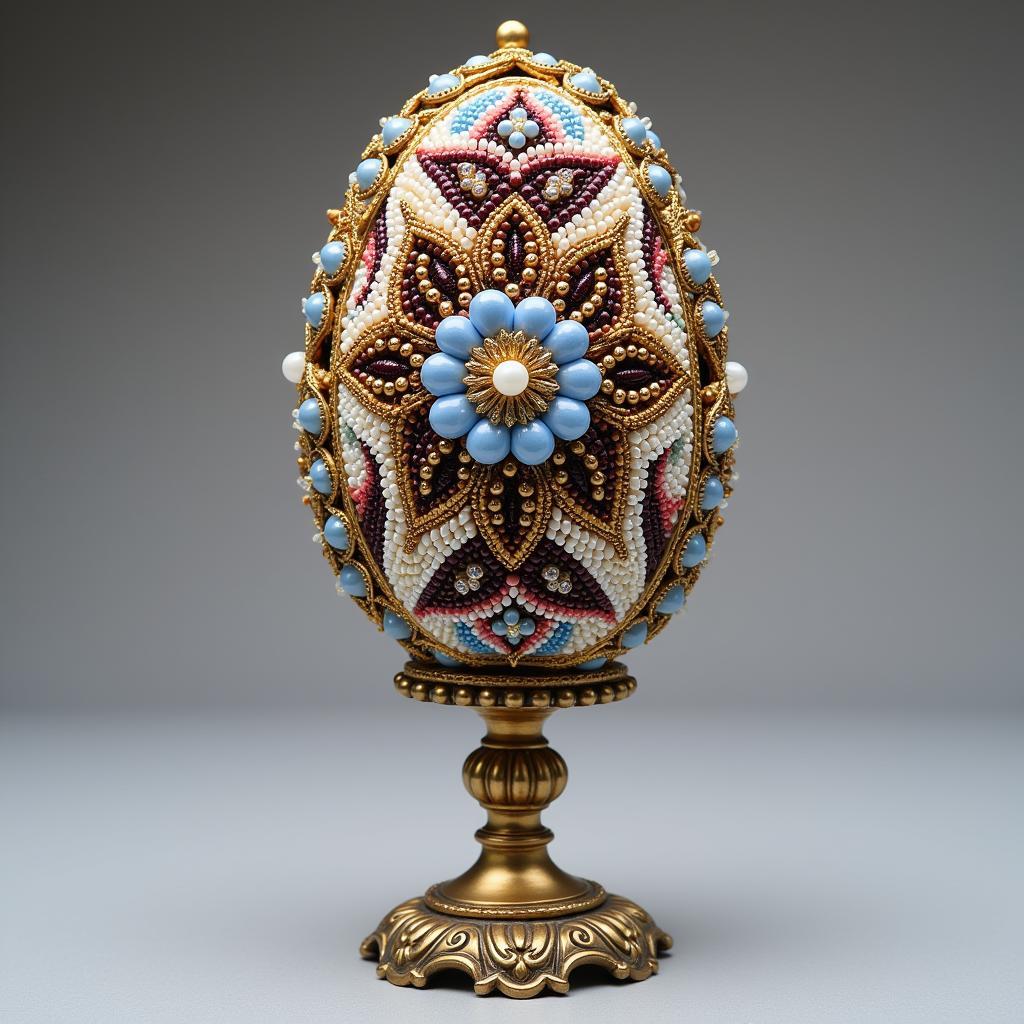 Intricate Beaded Easter Egg with Stand