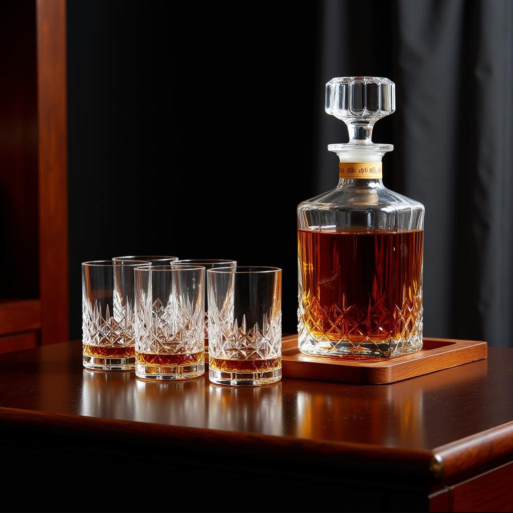 Exquisite Japanese whisky tasting set with glasses and decanter