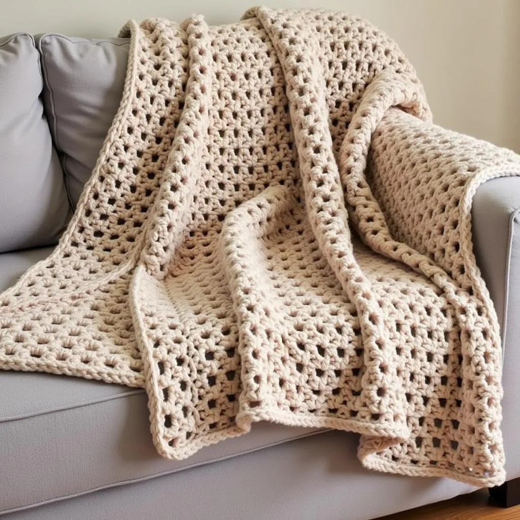 Jumbo yarn crochet blanket for a cozy living room