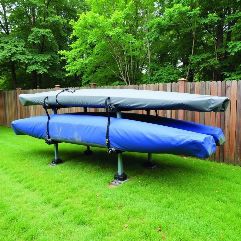 Kayak Storage Rack in Backyard