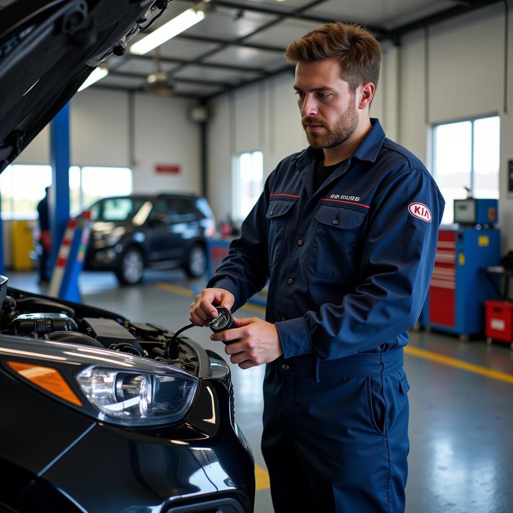 kia mechanic performing oil change