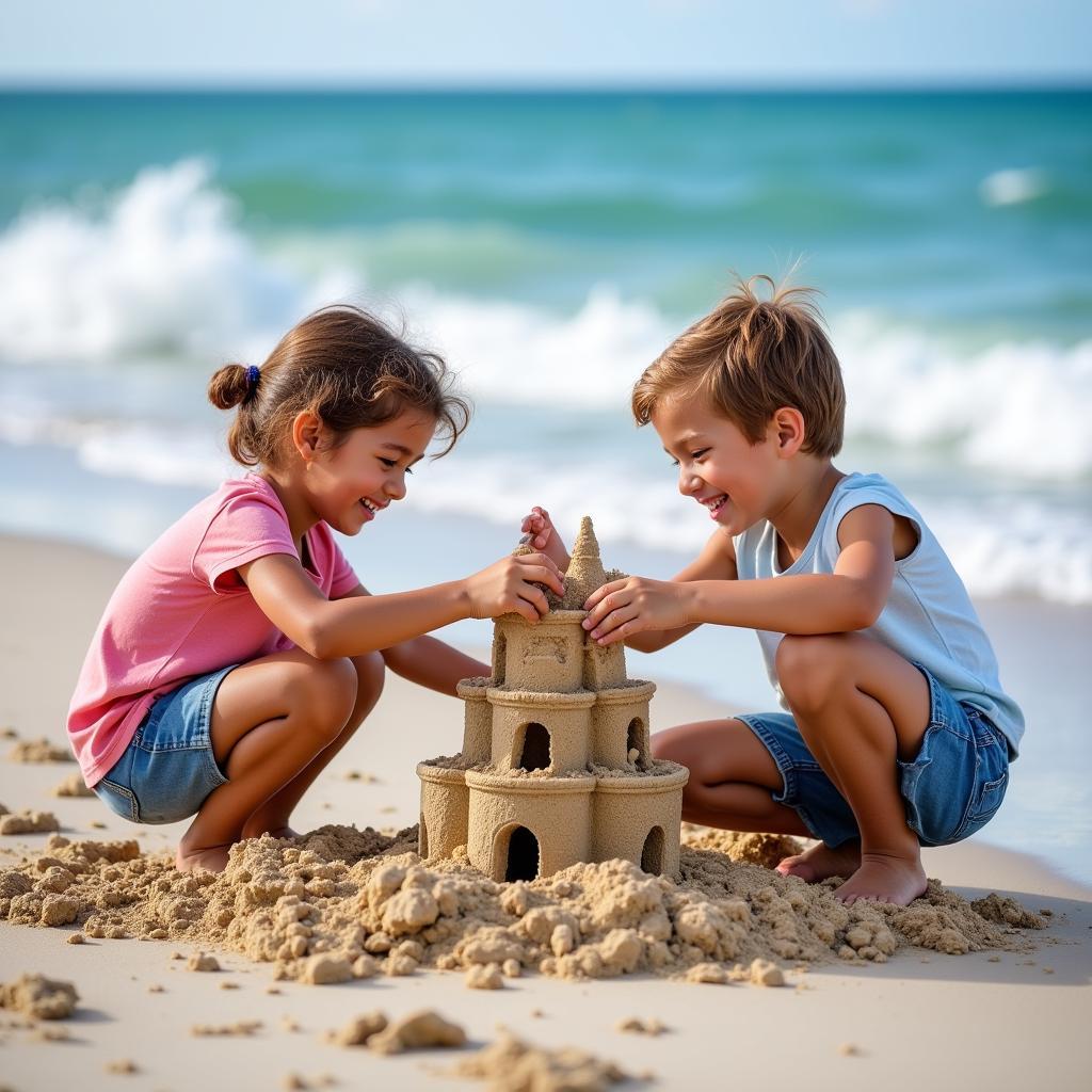 Children building a sandcastle on Fort Lauderdale Beach