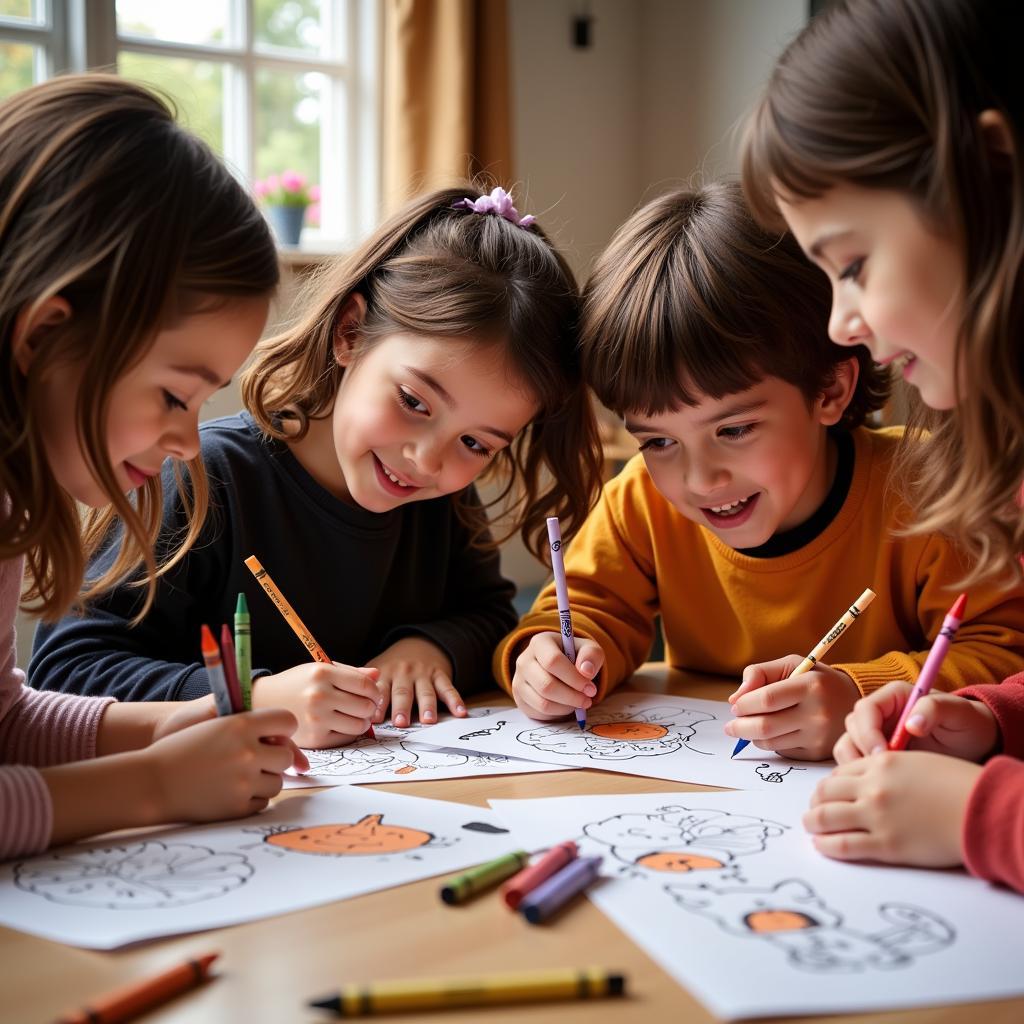 Kids Coloring Halloween Cat Pages