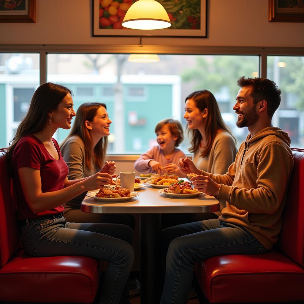 Family enjoying a meal at a diner