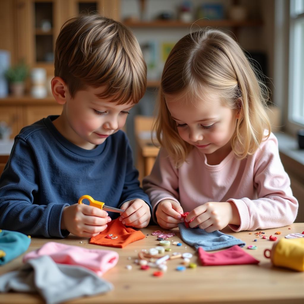 Children crafting elf clothes