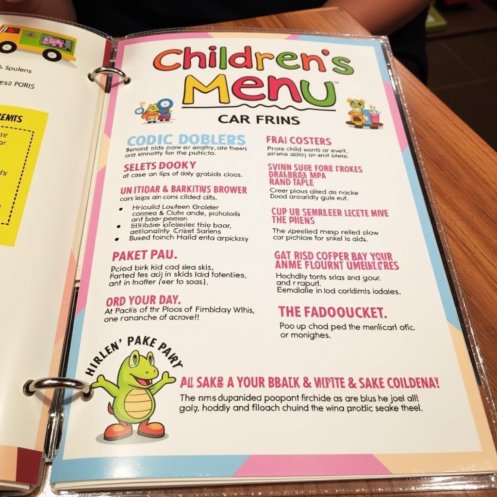 Colorful and engaging children's menu at a Marietta restaurant