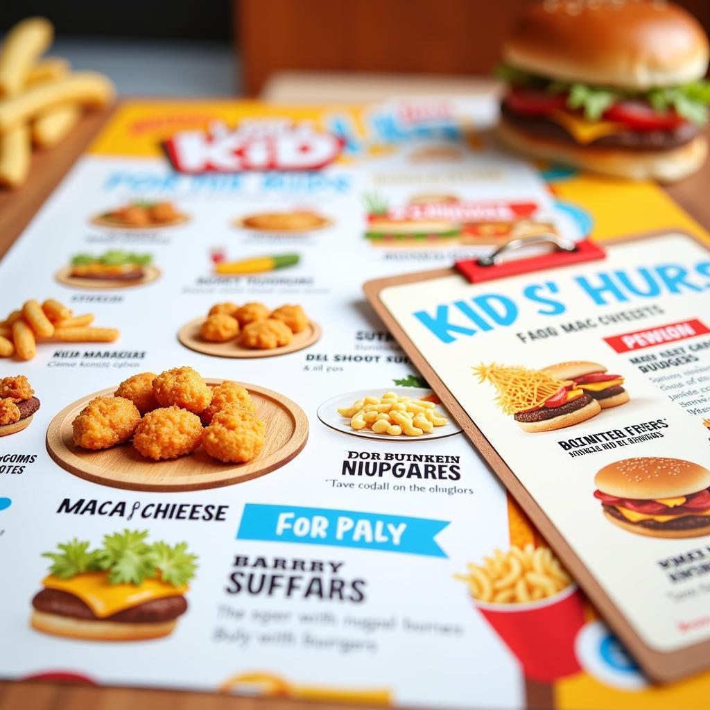 Colorful kids menu with various food choices