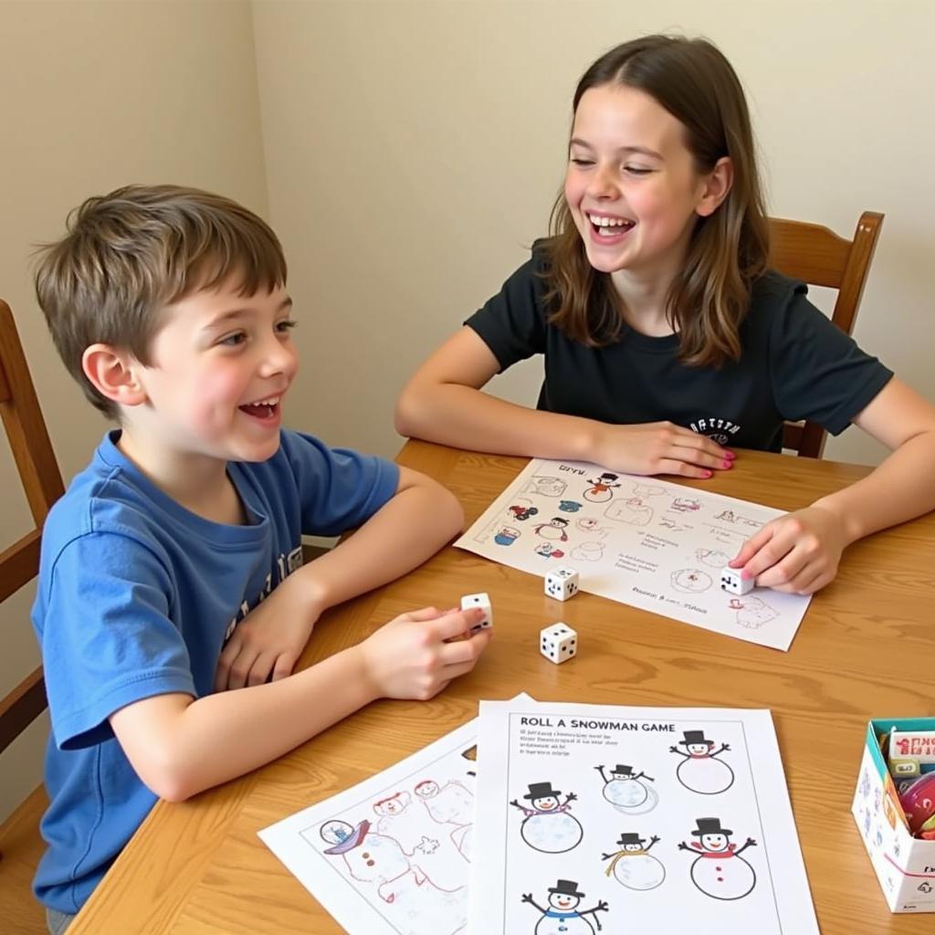 Children Enjoying the Roll a Snowman Game