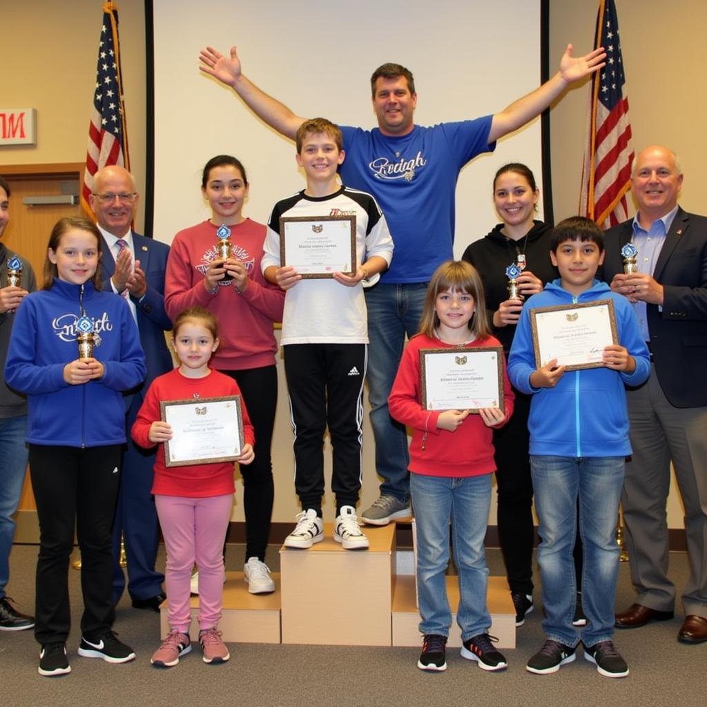 Winners of the Knights of Columbus Free Throw Championship receive trophies and recognition