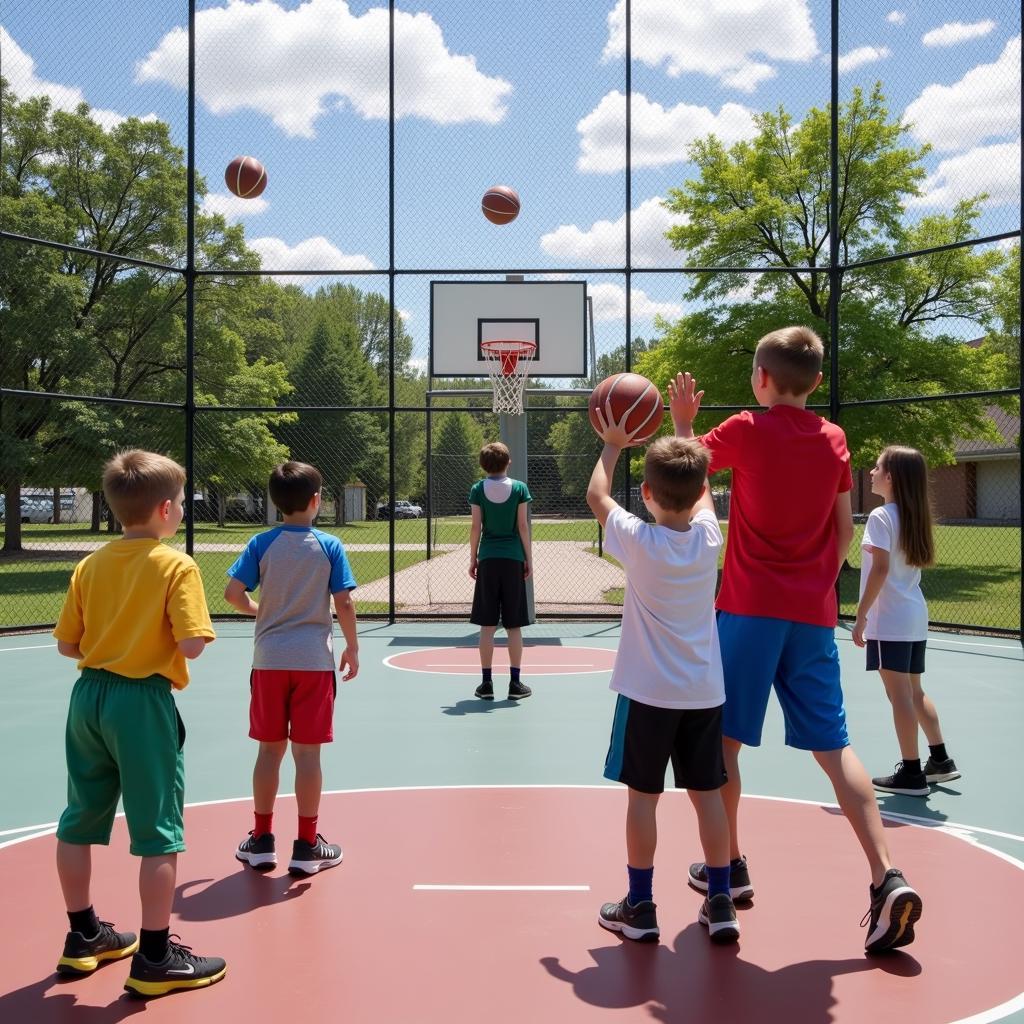 Young athletes practicing free throws in preparation for the Knights of Columbus Free Throw Championship