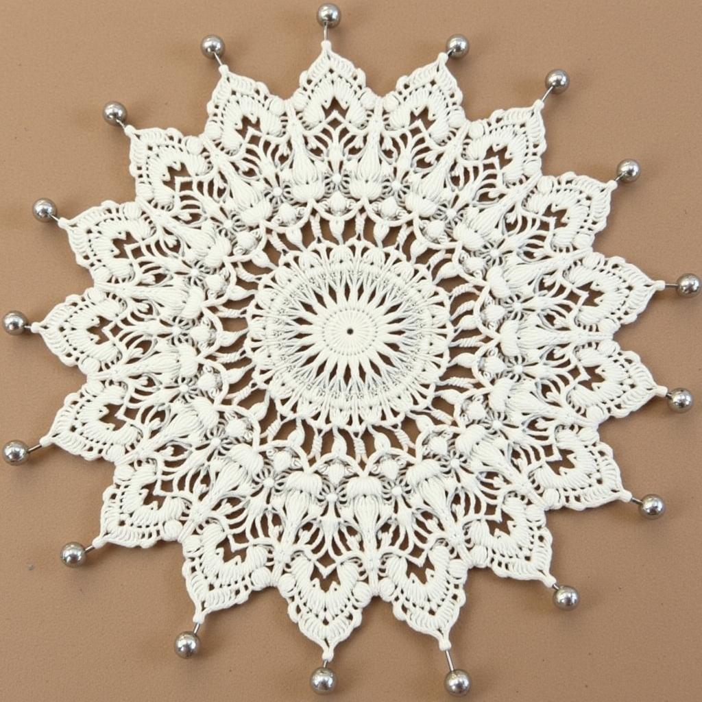 Blocking a knit doily to enhance its shape and drape.