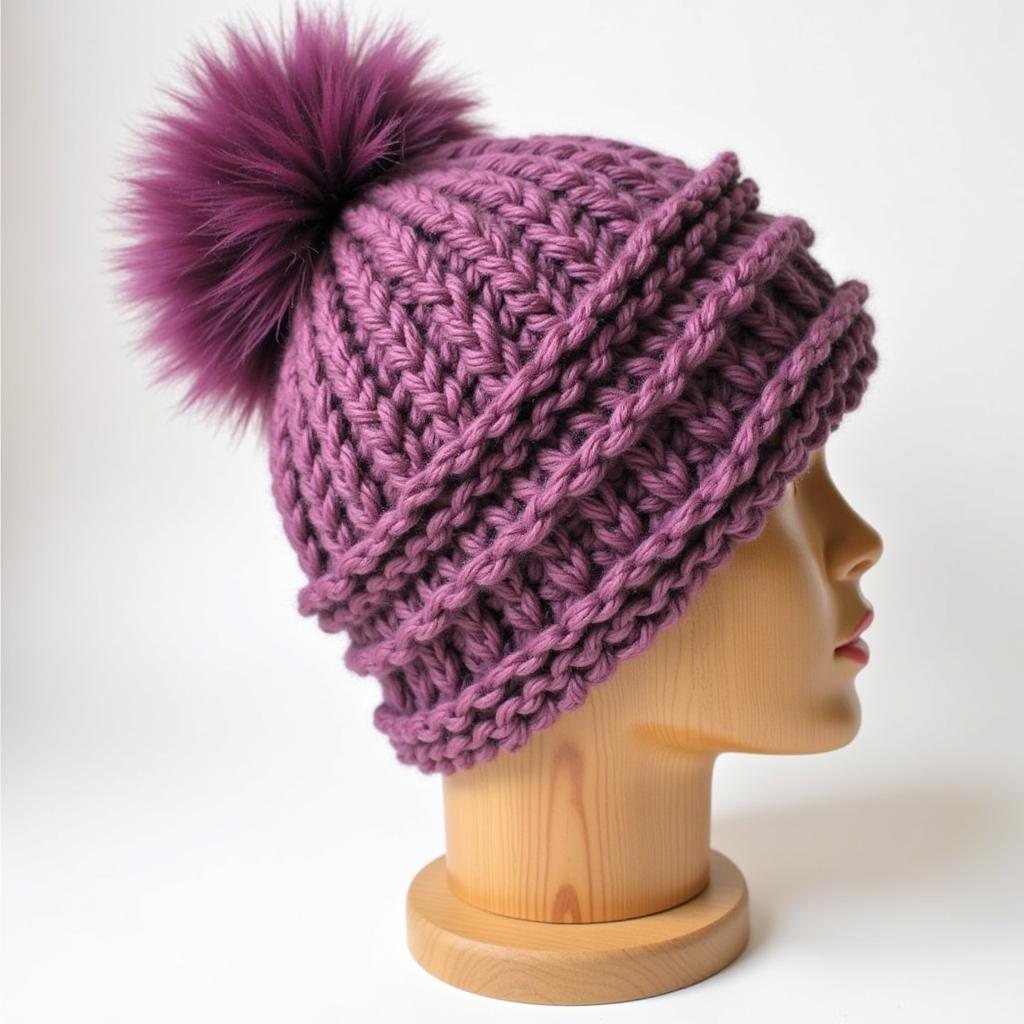 Knitted Brioche Hat with Pompom