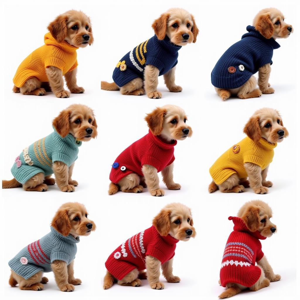 Different styles of knitted dog jumpers