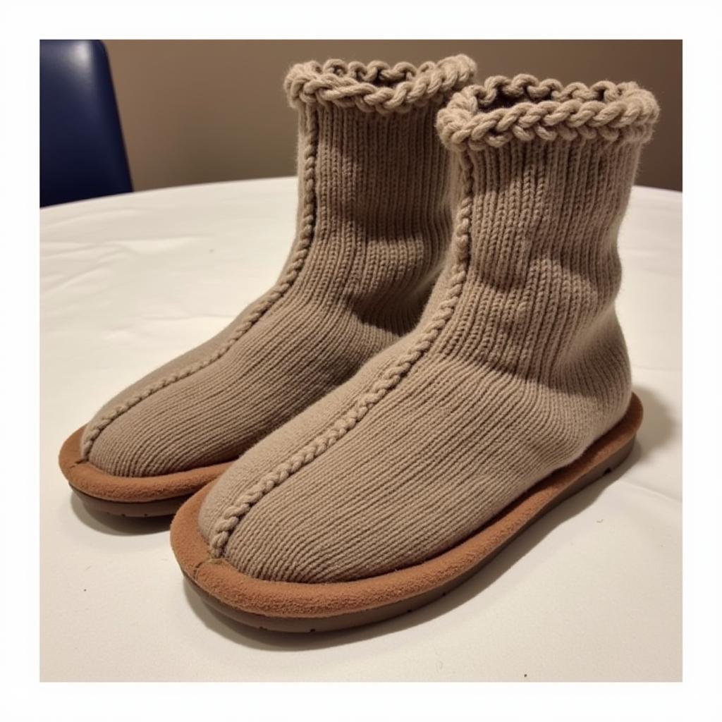 Knitted slippers with non-slip soles