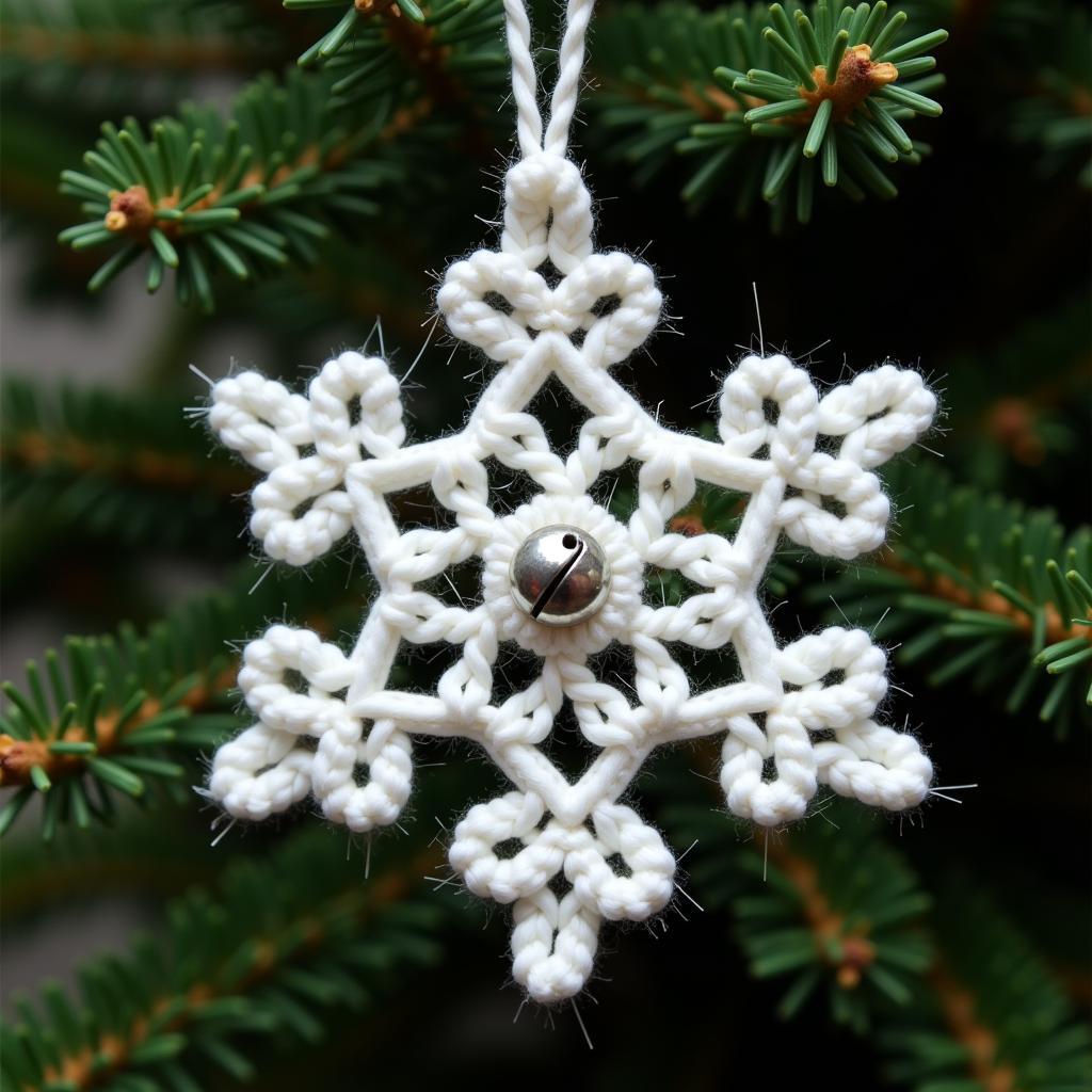 Knitted Snowflake Ornament Close-Up