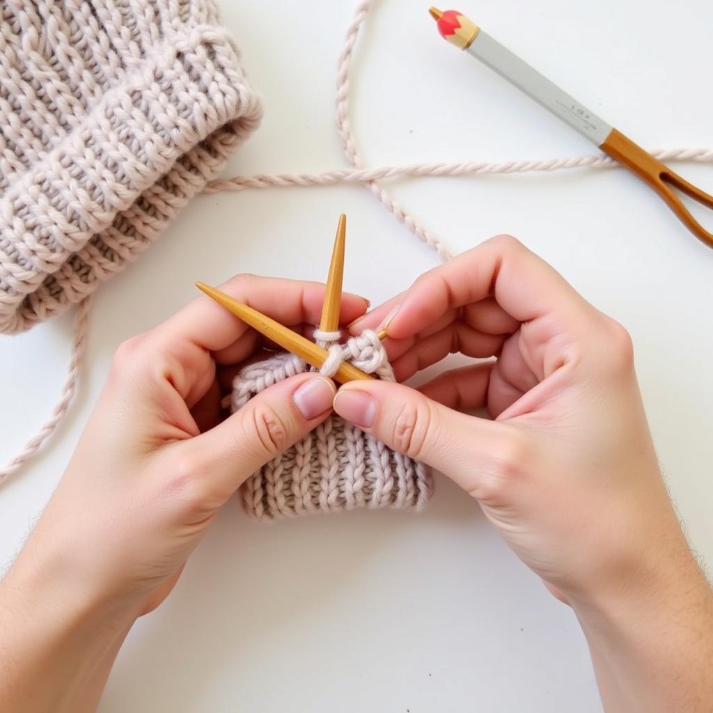 Knitting a Cloche Hat In Progress