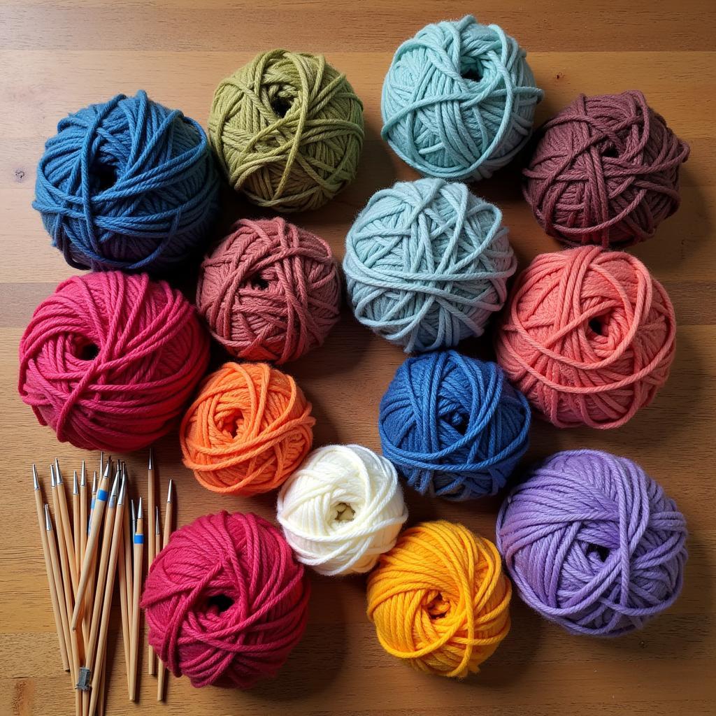 Colorful yarn and knitting needles.