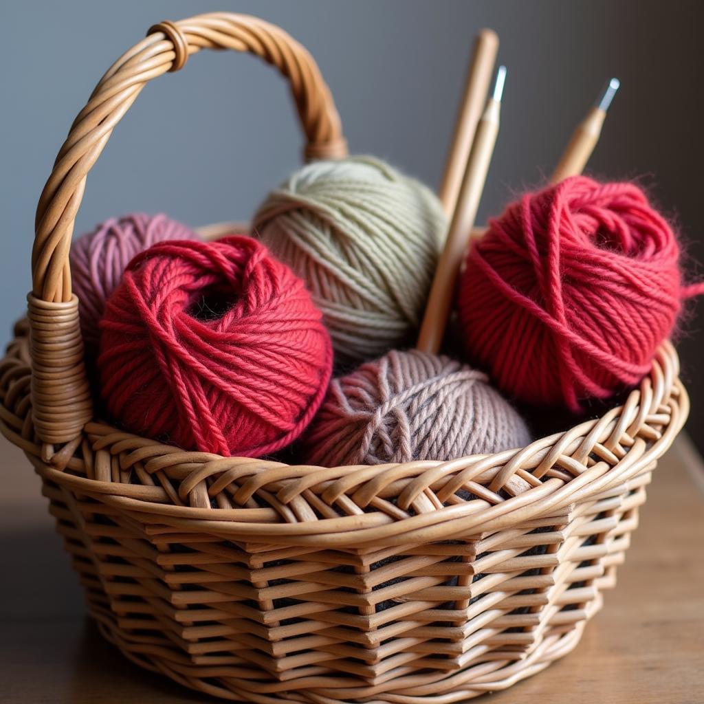 Knitting Needles and Yarn in a Basket