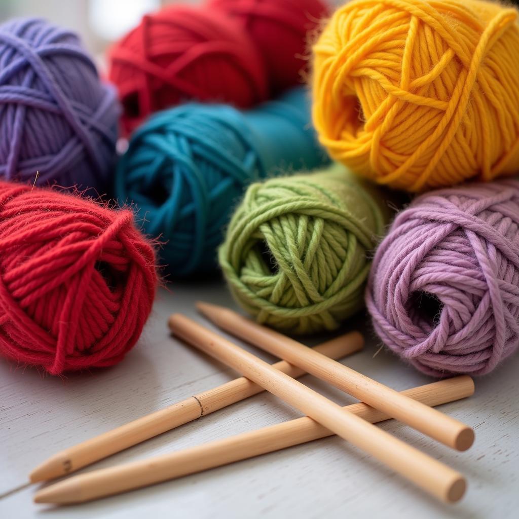 Colorful yarn and knitting needles.