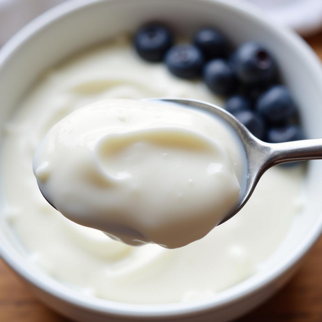 A spoonful of lactose free vanilla yogurt