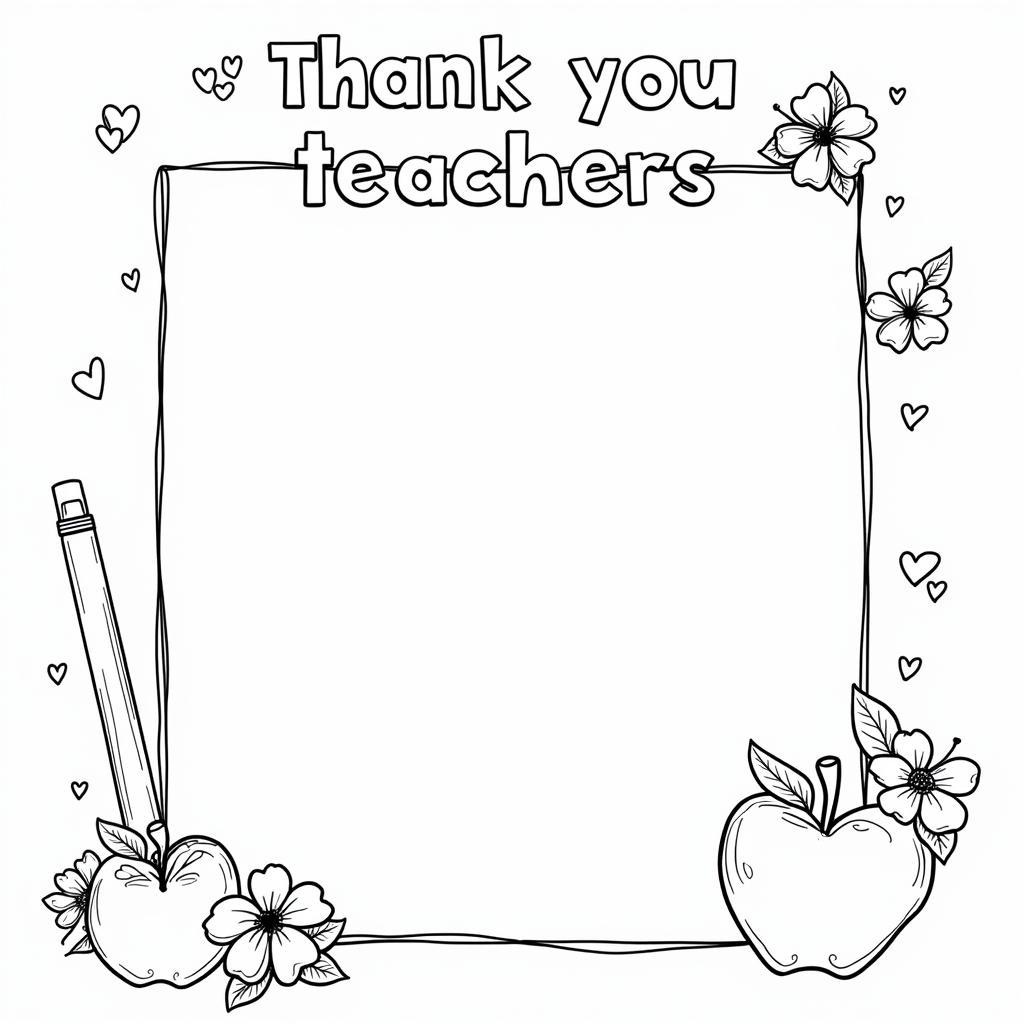 A coloring page for a thank-you card for teachers