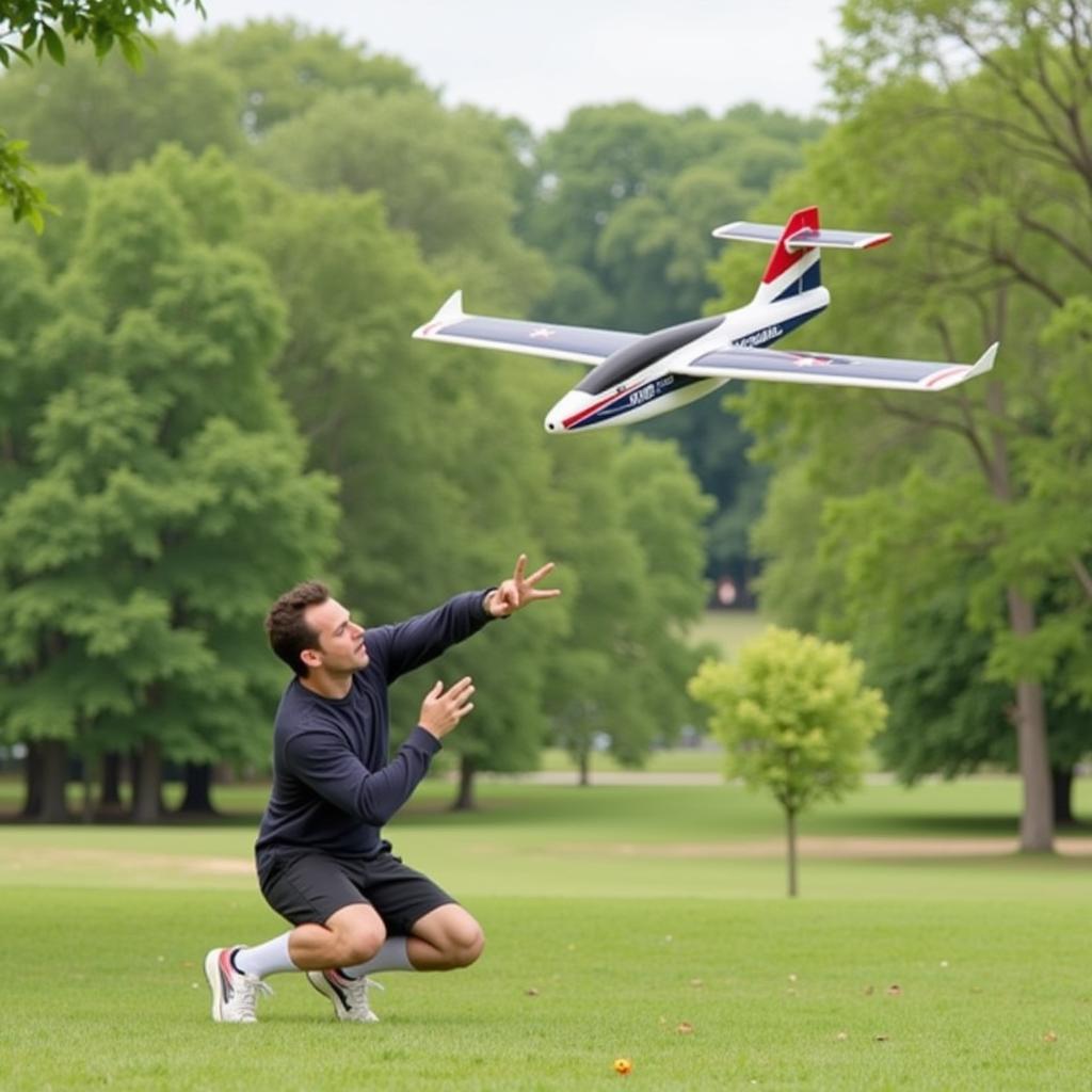 Launching a Free Flight Model Aircraft in a Park