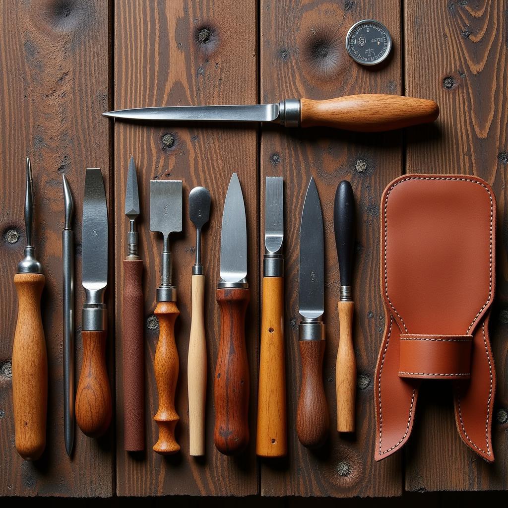 Leathercraft Tools Arranged on a Workshop Table