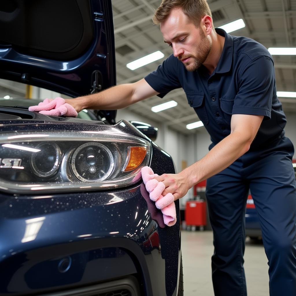 Mechanic using lint free shop towels