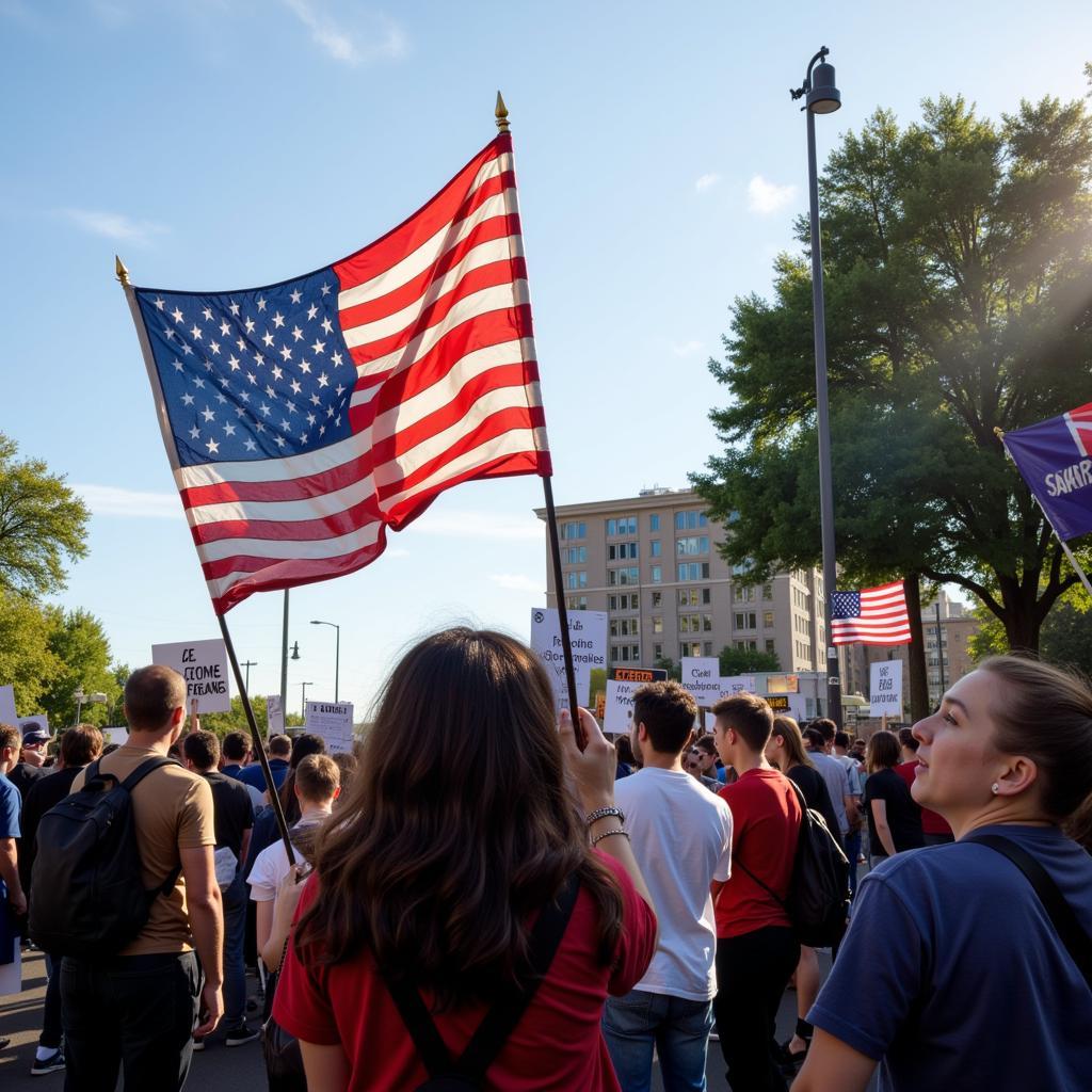 Protest with "Live Free or Die" Flag