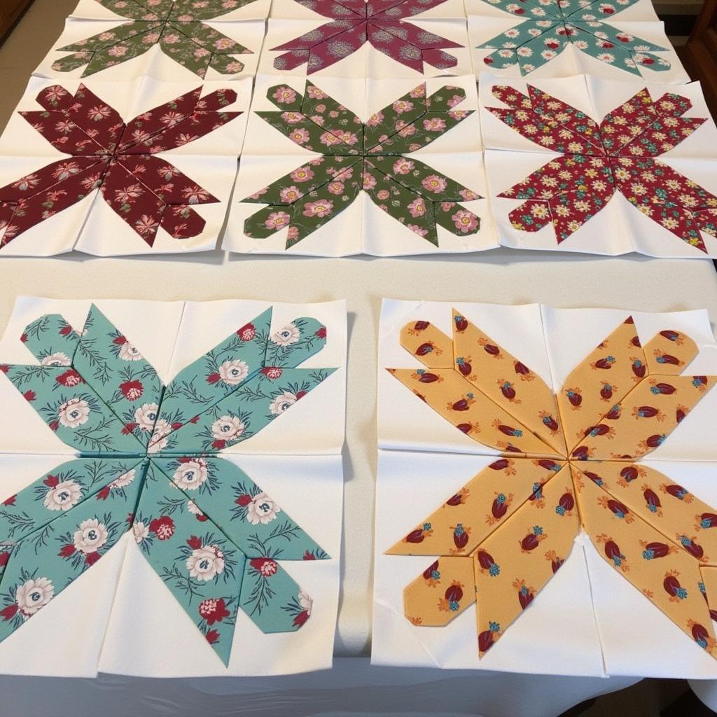 Log Cabin Quilt Blocks in Various Stages of Completion